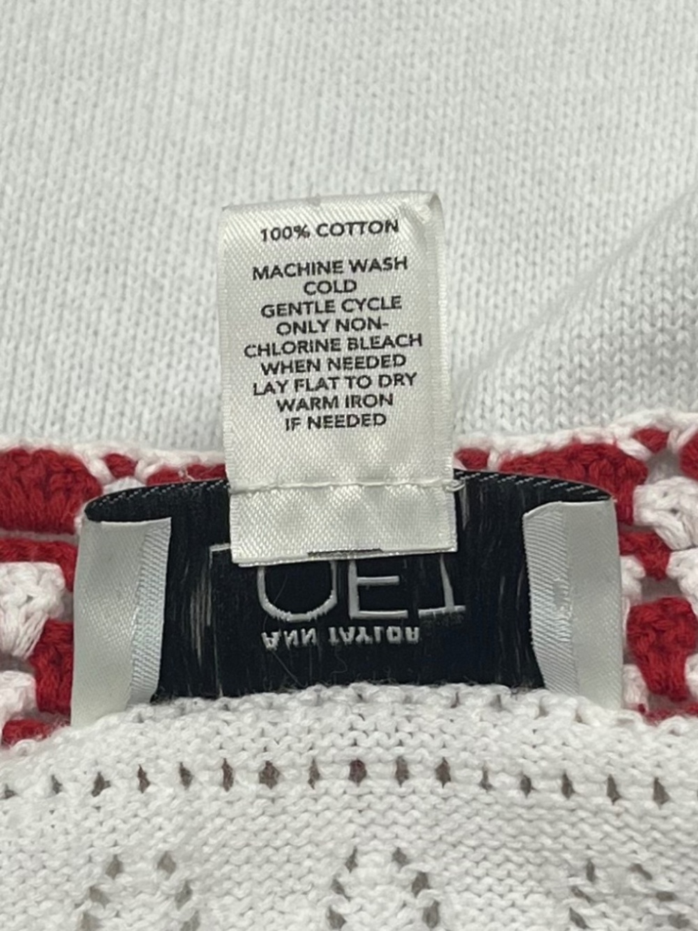 LOFT Red and White Keyhole Cotton Sweater Top Size XS - Picture 4 of 4